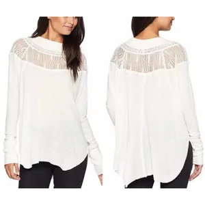 Free people Spring Valley Lace Trim Ivory Knit‎ Top Oversized Size XS thumbnail 2