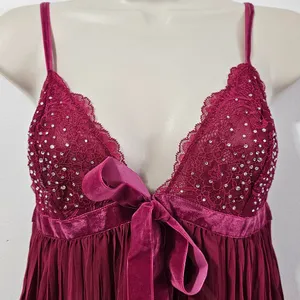 Victoria's Secret Pleated Embellished Babydoll - Claret Red - Size M - 11211557 thumbnail 4