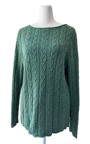 Lauren Ralph Lauren 100% Cotton Green Cable Knit Long Sleeve Pullover Sweater thumbnail 1