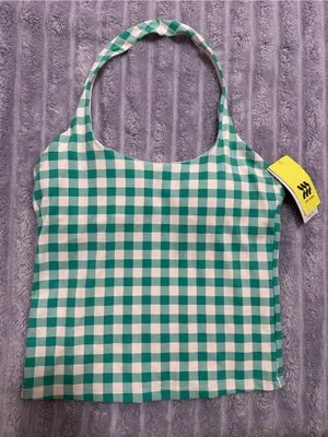 All in Motion Everyday Soft Halter Tank Top — Green Plaid — Size S thumbnail 1
