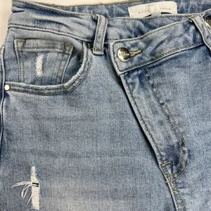 Risen High Rise Crossover Straight Leg Distressed Jeans Light Wash Size 7/28 thumbnail 3