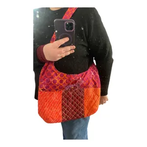 Vintage Handmade Boho Patchwork Quilted Shoulder Bag Orange Red Cottagecore thumbnail 6