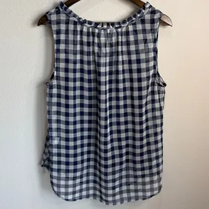 Liz Claiborne Navy White Gingham Sleeveless Top w Tank Size L thumbnail 4
