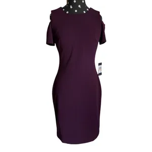 Tommy Hilfiger Womens Dress Size 2 Aubergine‎ Plum Cold Shoulder Woven Shift NEW thumbnail 2