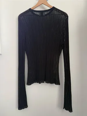 Dissh XXL Estella Long Sleeve Top Black Open Knit Gothic Whimsicgoth Emo Crew thumbnail 4