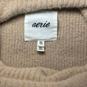 Aerie Oversized Turtleneck Soft Fuzzy Sweater Tan XXL Cozy Minimalist Olsen Y2K thumbnail 4
