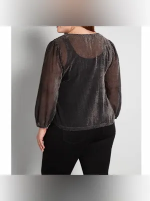 NWT ModCloth Women’s New Sheer's Eve Velvet Dot V-Neck Long Sleeve Top Size M thumbnail 3