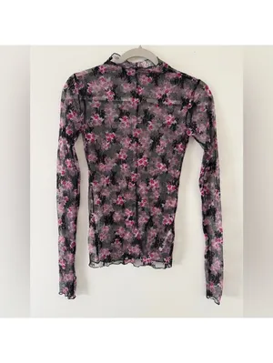 Free People Lady Lux Lace Feminine Layering Top Black & Pink Floral size small thumbnail 5