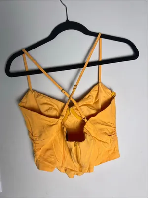White Fox Yellow Corset Bustier Crop Top M Strappy Ruched Y2K Festival Summer thumbnail 5