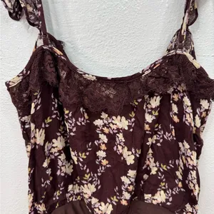 Free People Intimately Bodysuit Womens S Brown Floral Lace Ruffle Thong thumbnail 8