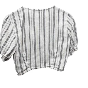 Abercrombie Women Cottagecore Coastal Tie Front Crop Top L White Striped Linen thumbnail 2
