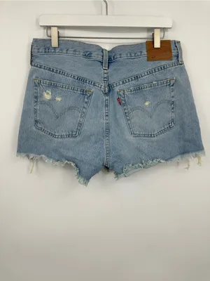 Levi's 501 Distressed Button Fly High Waisted Denim Shorts Size 31 Boho thumbnail 6