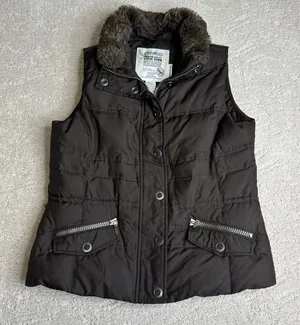 Women's Eddie Bauer Medium Premium‎ 700 Fill Goose Down Brown Vest Fur Neck thumbnail 1