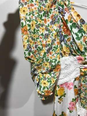 For Love & Lemons Rosalyn Yellow and Green Floral Lace-Trim Mini Dress Large thumbnail 4