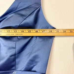 Miss Veil Satin Tea Length Dress Double V Neck Bow Detail Pockets NWT Blue Small thumbnail 6
