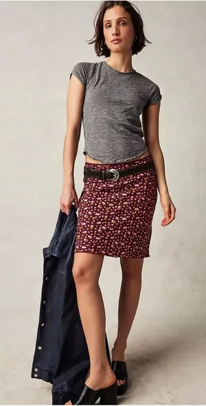 Free People IRL Floral Mini‎ Slip Skirt Y2K 90's Style Size 2 In Plum Combo Nwt thumbnail 1