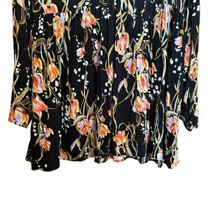 Free People Meadow Lark Womens Medium Floral Black Oversized Long Sleeve Blouse thumbnail 4