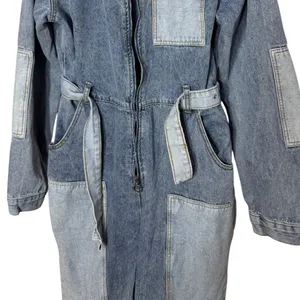 PrettyLittleThing Womens Patchwork Denim Jumpsuit Blue‎ Long Sleeve Size 10 thumbnail 5