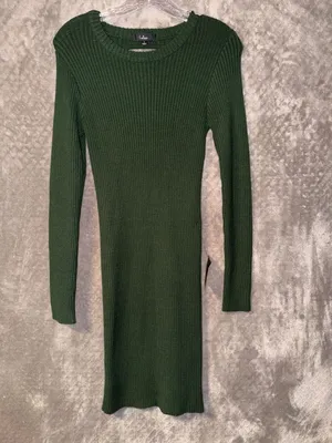 Lulus Dark Green Ribbed Knit Long Sleeve Open Back Bodycon Mini Sweater Dress thumbnail 3