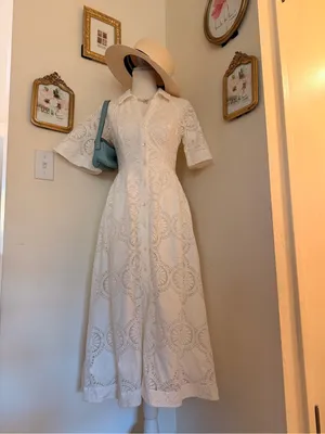 Anthropologie White Eyelet Midi Dress with Cutout Back thumbnail 5