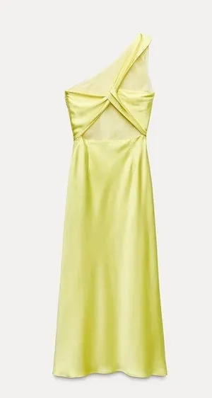 Zara maxi dress satin effect formal wedding asymmetrical lemon yellow wedding thumbnail 10