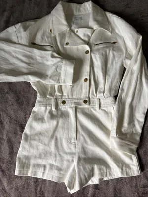 Lovers and Friends Small Fancy White Denim Romper With Gold Buttons thumbnail 2