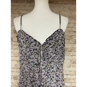 American Eagle Dress L Floral Slip Dress Pink Black‎ Spaghetti Strap Mini thumbnail 4