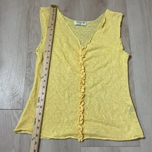 OURS Y2K Ruffle Trim V-Neck Tank Top Women S Yellow Sleeveless Fairycore Knit thumbnail 4