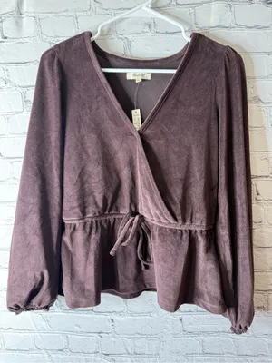 NWT madewell corduroy tie front faux wrap peplum top small thumbnail 1
