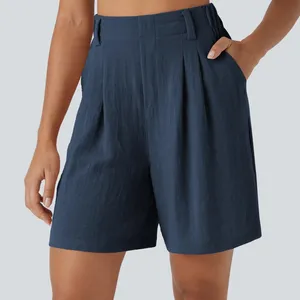 Halara High Waisted Trouser Shorts Size Large Navy Blue Pleated Preppy Coastal thumbnail 1