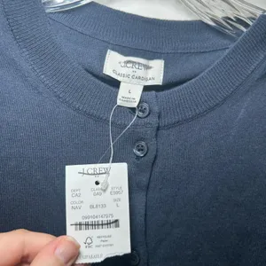 NWT J.Crew Classic Cardigan Navy Blue Button Front Cotton Sweater Womens L thumbnail 3