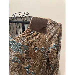 Krazy Kat Brown Teal Paisley Print Velvet Shoulder Tunic Top Women’s Medium thumbnail 5