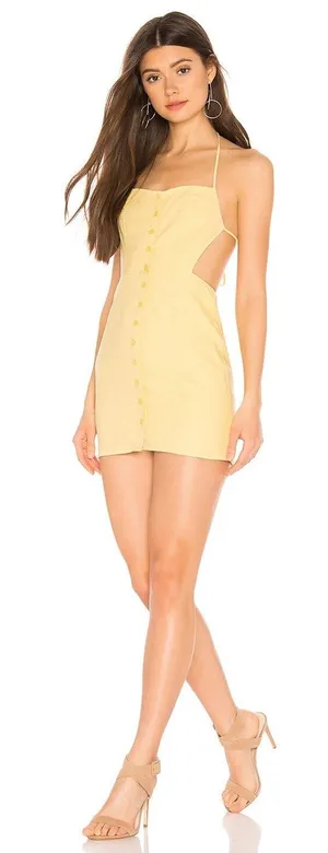 Revolve x Superdown Lilo Yellow Halter Button Up Open Back Mini Bodycon Dress S thumbnail 1