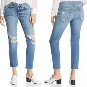 Rag & Bone Dre Low-Rise Boyfriend Marie Womens 32 Denim Blue Distressed‎ Raw Hem thumbnail 2