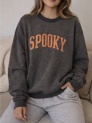 Like New Gray "SPOOKY" Inside-Out Crewneck Sweatshirt – Medium / Large thumbnail 1