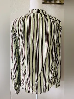 Maeve by Anthropologie Mint Green Striped Long Sleeve Boho Blouse thumbnail 3