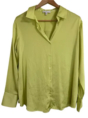 Maison d’Amélie Paris Lime Green Satin Button Down Blouse size L thumbnail 1