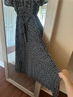 Max Studio Nordstrom Black And White Polka Dot Pleated Skirt Midi Dress Small thumbnail 2