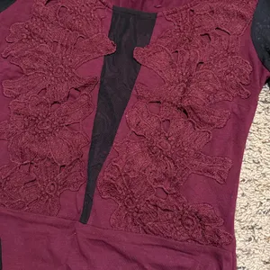 Charlotte Russe Maroon/ Burgundy and Black Lace Bodysuit Size Small thumbnail 6