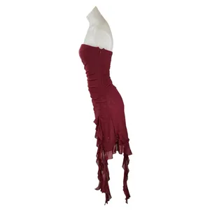 NEW Selfie Leslie After Party Sangria Red Strapless Tube Ruffle Mini Dress Sz S thumbnail 3