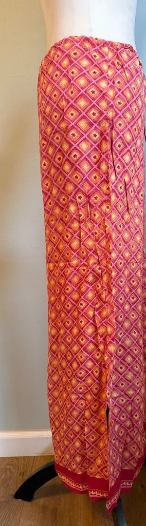 Angie Pink Orange boho whimsigoth y2k Rayon Maxi Skirt festival retro M resort thumbnail 1