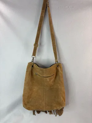 EARTHBOUND Hippie Boho Tan Suede Fringe Hobo Crossbody thumbnail 3