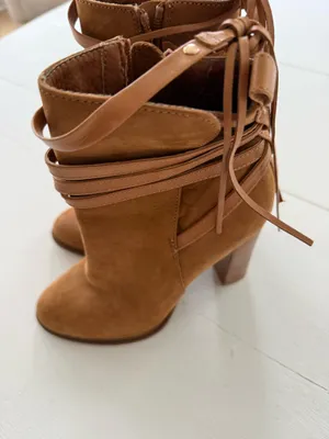 Women’s ankle boot 3 1/2 inch heel tan suede thumbnail 3