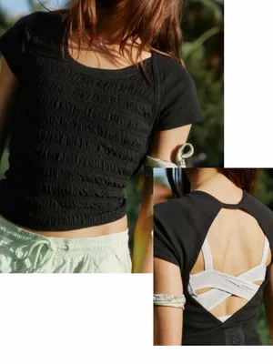 Free People FP Movement Final Mile Smocked Open Back Tee Black size xs thumbnail 2