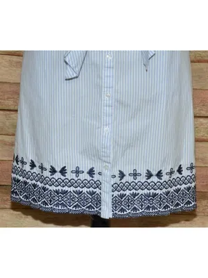 Cremieux Womens SZ 0 Blue White Striped Embroidered Bell Sleeve Tie Waist Dress thumbnail 6