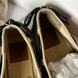 Tory Burch Ribbon Logo Grosgrain Espadrilles Flats cream canvas black ribbon 9 thumbnail 3