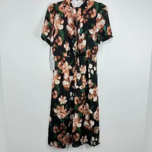 Julia Jordan Size 12 Dark Floral Midi Dress Short Sleeve Fall Wedding Guest Chic thumbnail 11