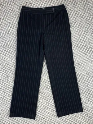 Style & Co Petite Striped Flat Front Straight Leg Trouser Pants Black‎ 10P thumbnail 1
