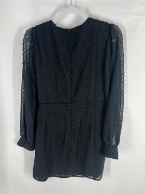 Lulus Black Swiss Dot Ruched Tie Mini Dress Size L NWT thumbnail 10