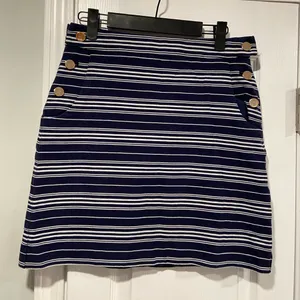 Loft Size 4 Navy Blue White Sailor Stripe Gold Button Cotton Stretch Mini Skirt thumbnail 1